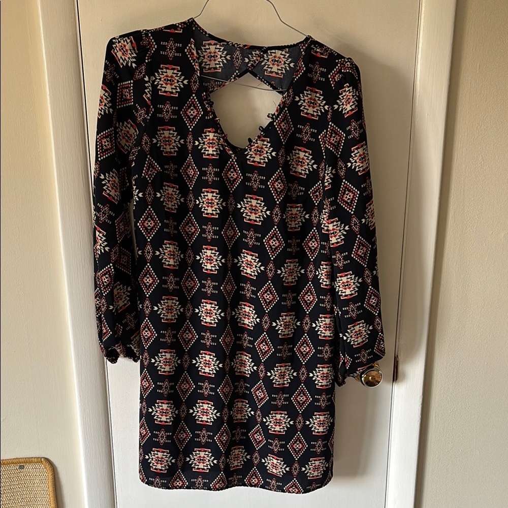 Xhilaration Navy Dress with Bishop Sleeves